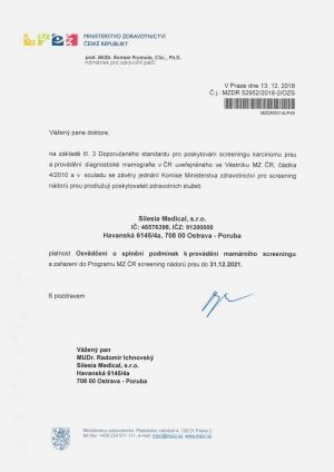 Akreditace MZ ČR k provádění mamografického screeningu